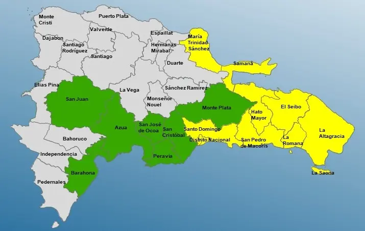 Santo Domingo y el Distrito Nacional en alerta amarilla por efectos de onda tropical y vaguada sobre el país