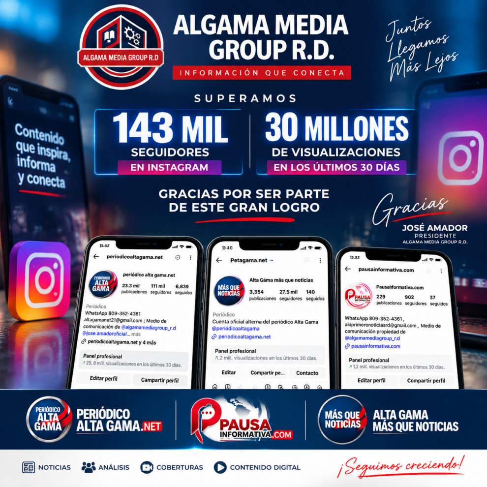 Algama Media Group R.D. anuncia que sus medios superan los 143 mil seguidores y 30 millones de visualizaciones en Instagram en los últimos 30 días